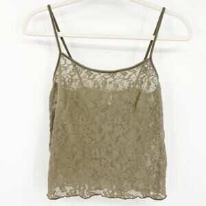 DKNY Womens Y2K 2000s Coquette Sheer Lace Cami Top Camisole Size‎ S Olive Green